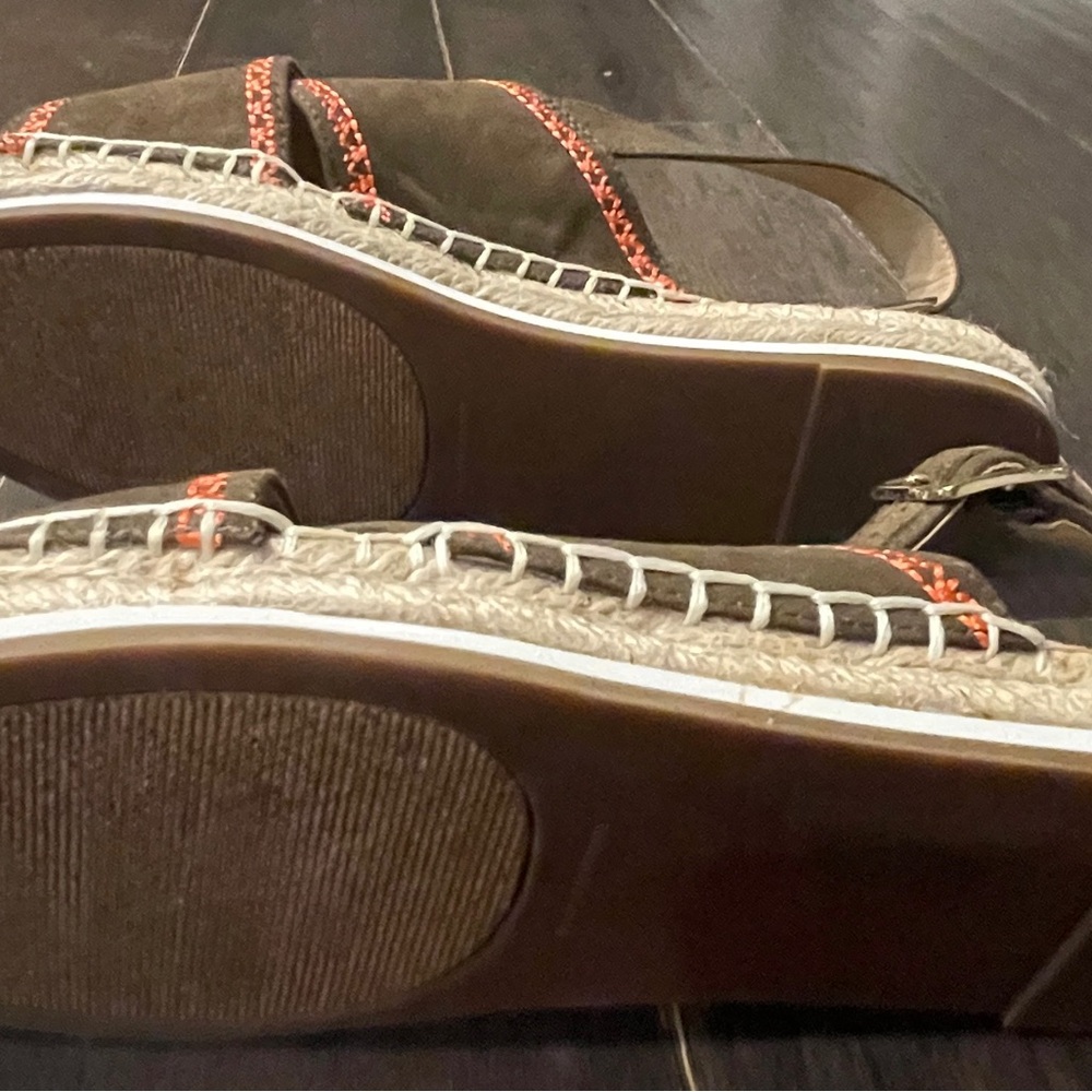 Lands End Women's Size 8.5B Brown Suede Pink Trim Sling Back Espadrille - Picture 5 of 5